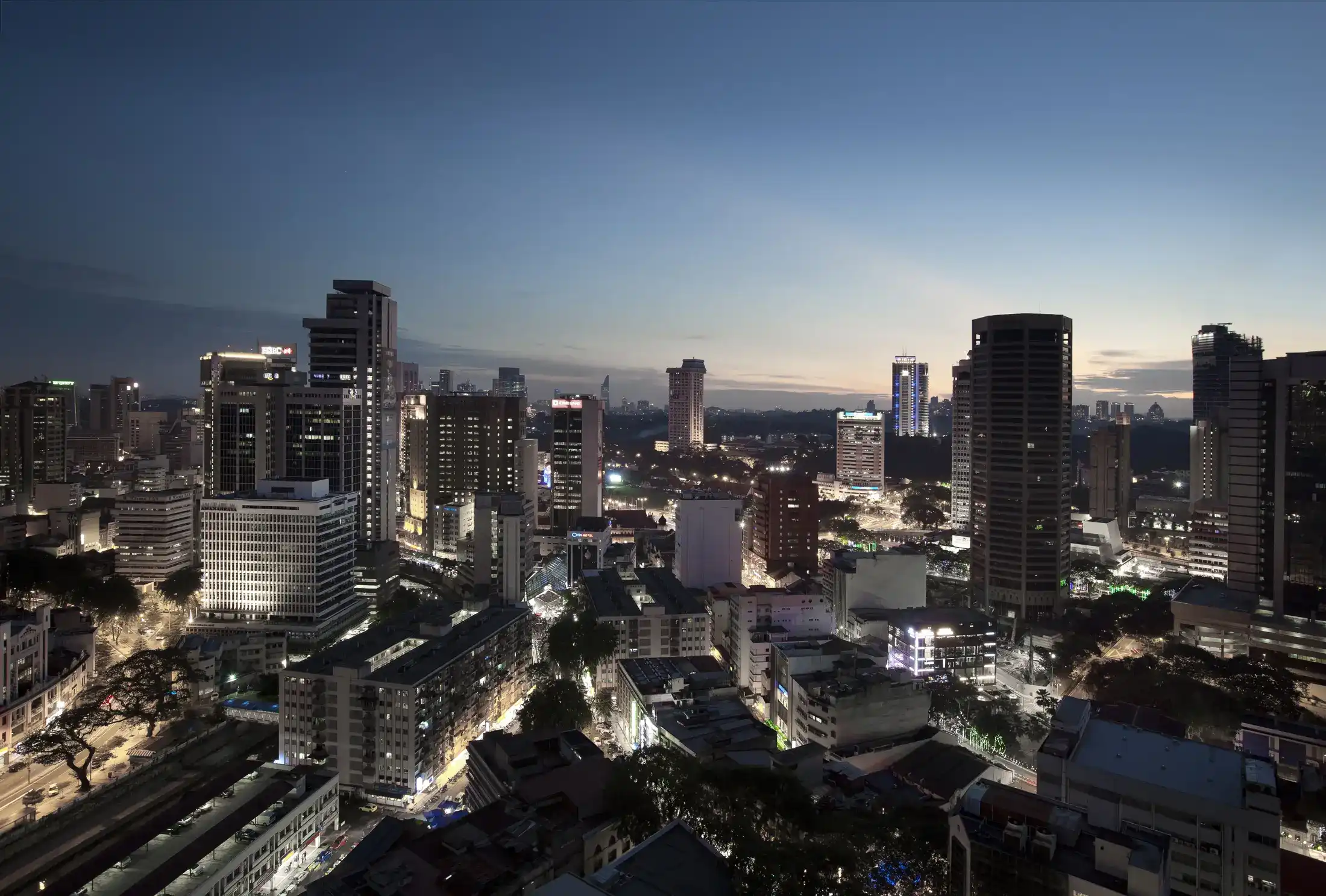 Aerial view of Kuala Lumpur city during the night