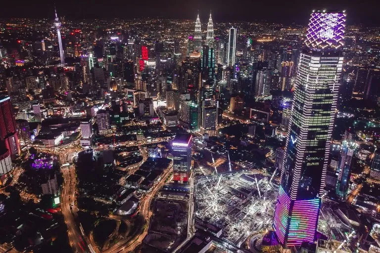 Aerial View of Kuala Lumpur Skyline at Night