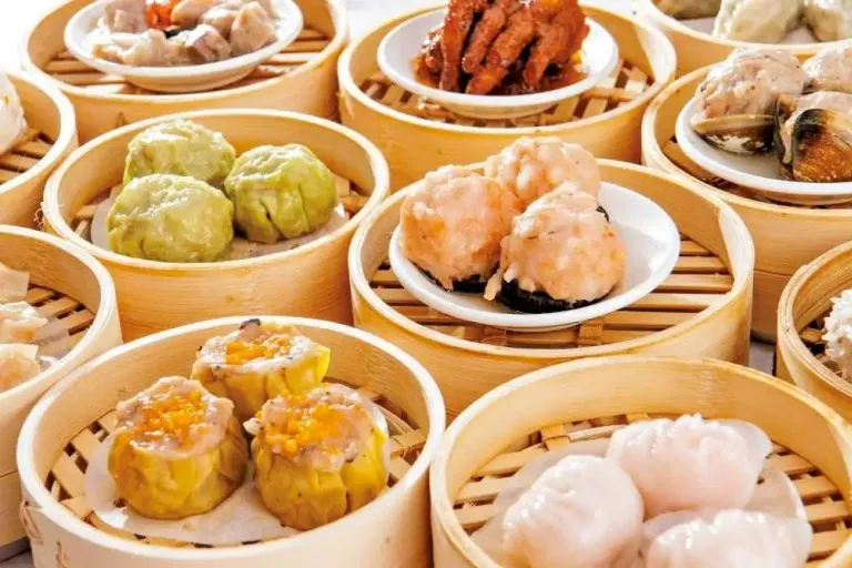 Authentic dim sum served in traditional containers