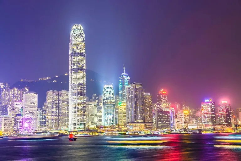 Panorama view of  Hong Kong cityscape at night