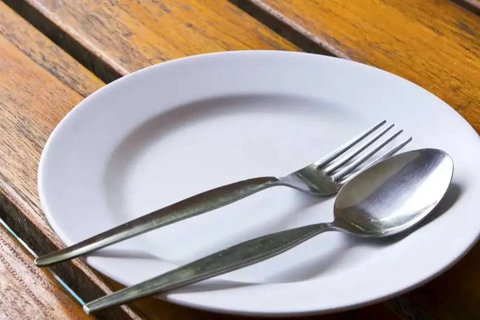 Cutlery set neatly arranged on a plate