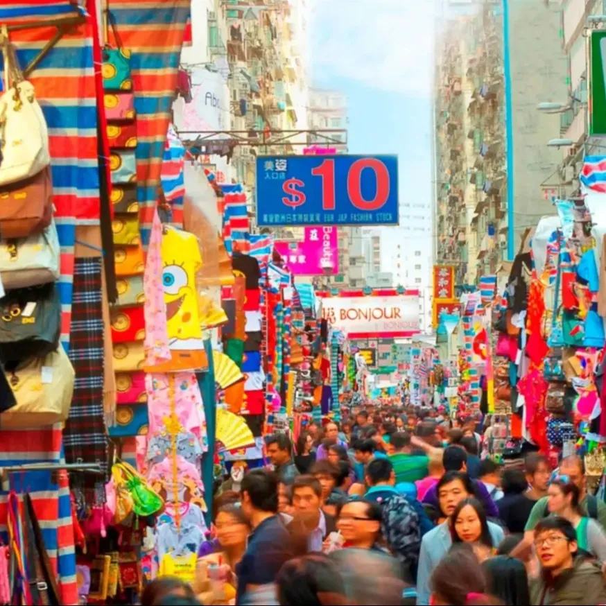 People shopping at Ladies’ Market in Hong Kong