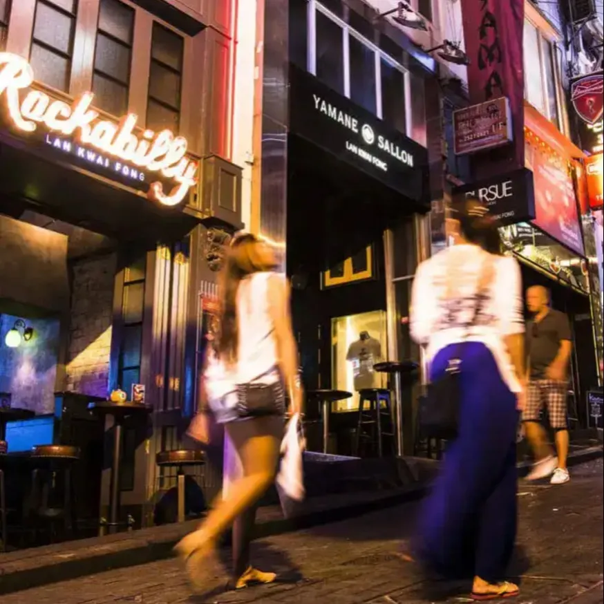 Nightclubs and western-styled restaurants in Lan Kwai Fong, Central