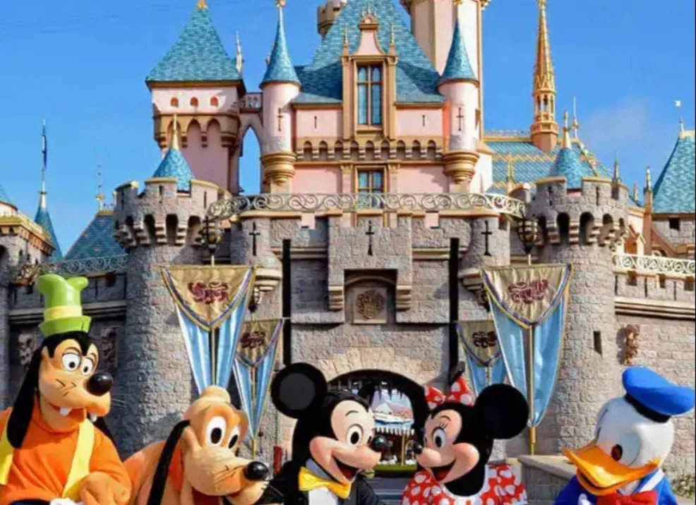 Mickey and friends in front of Hong Kong Disneyland