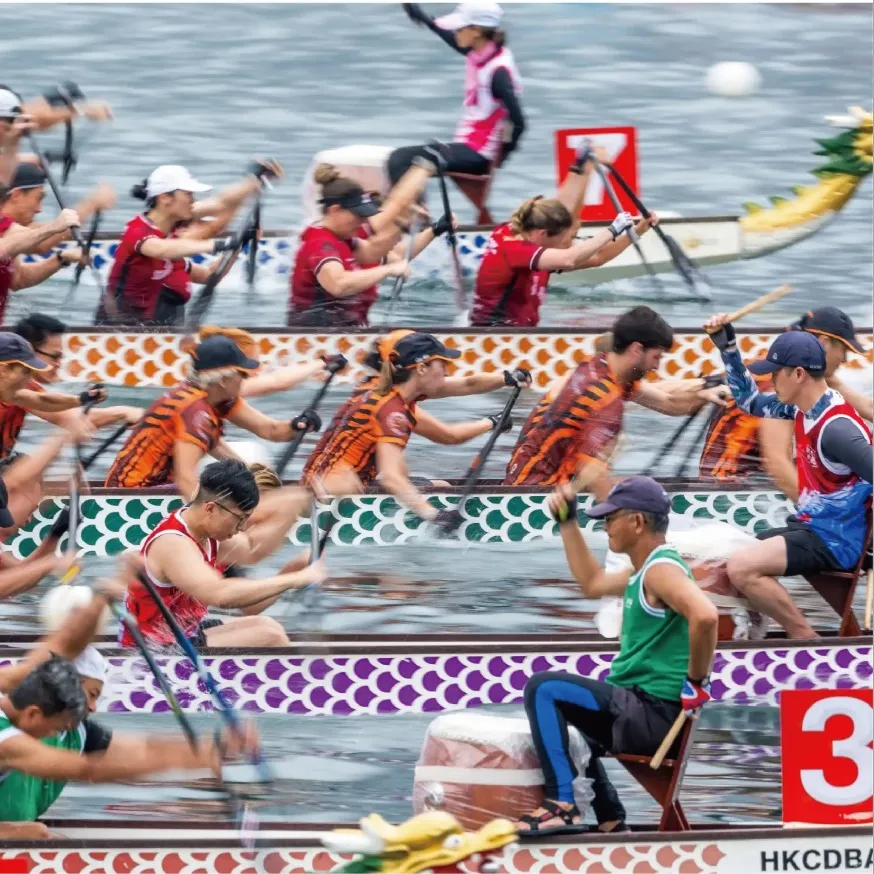 People racing at Dragon boat festival in Hong Kong