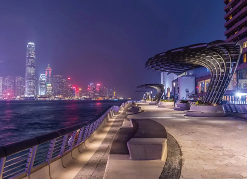 Night view at Tsim Sha Tsui Promenade by the Victoria Harbour