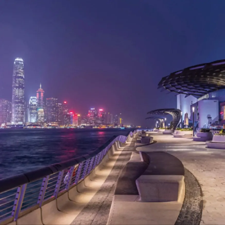 Night view at Tsim Sha Tsui Promenade by the Victoria Harbour