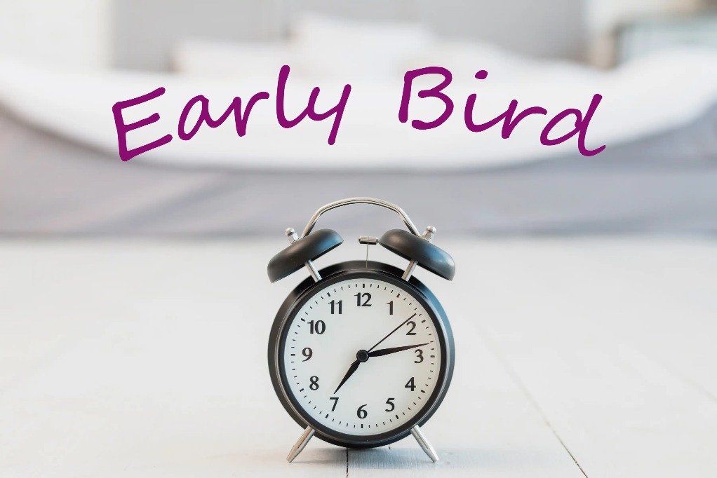 Black vintage alarm clock symbolizing early bird offer