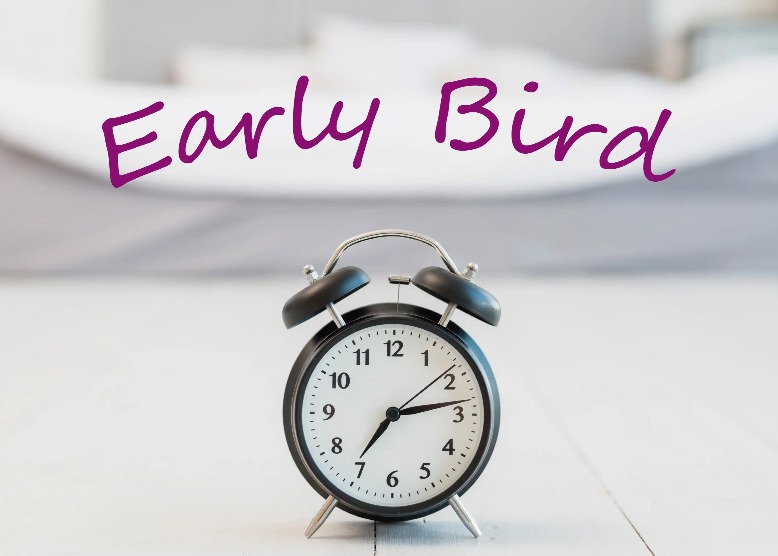 Black vintage alarm clock symbolizing early bird offer